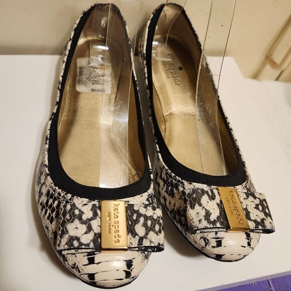 Kate Spade "Tock" Blk/Wht Snake Print Leather Ballet Flats w/Bow sz.8.5 Ret.$198 - Picture 5 of 8